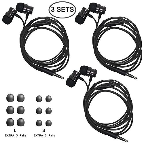 SourceTon 3 Packs Wired Earbuds with Microphone & Remote, in Ear Earphone Stereo Sound Noise Isolating Tangle Free for Smartphones, Laptops, Gaming, Fits All 3.5mm Interface Device - color: Black