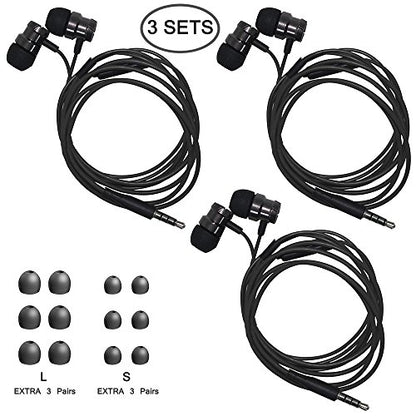 SourceTon 3 Packs Wired Earbuds with Microphone & Remote, in Ear Earphone Stereo Sound Noise Isolating Tangle Free for Smartphones, Laptops, Gaming, Fits All 3.5mm Interface Device - color: Black