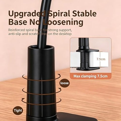 2-in-1 Gooseneck Phone & Tablet Holder for Bed, Flexible Clamp Mount & Overhead Stand for Desk & Headboard, Compatible with iPhone 17/16/15/14 and 4–10.6" Devices (Black) - color: Black