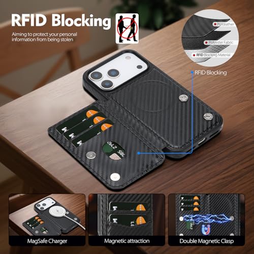 SkyEagle Compatible with MagSafe iPhone 17 Pro Max Case Wallet,Carbon Black | Magnetic Clasp,RFID Blocking,PU Leather,Flip Folio Shockproof Phone Cover,with Credit Card Slots & Kickstand for Men & Women - color: Carbon Black, size: iPhone 17 Pro Max - 6.9