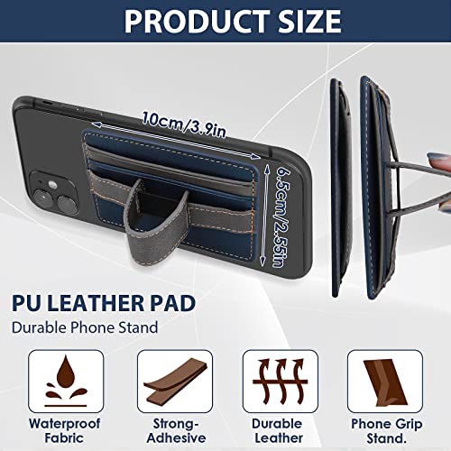 Cobee Cell Phone Card Holder Pouch, Self-Adhesive Phone Kickstand with Elastic Band Stick on Wallet Card Holder for Back of Phone Case Leather ID Card Holder Sleeve Pouch Credit Card Grip Holder(Blue)