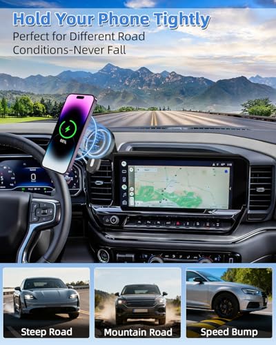 PZK Car Phone Holder for 2022-2026 Chevy Silverado/GMC Sierra 13.4'' Screen - color: Magsafe+ Wireless Charger, size: Silverado 1500/GMC Sierra 1500 2022-2026