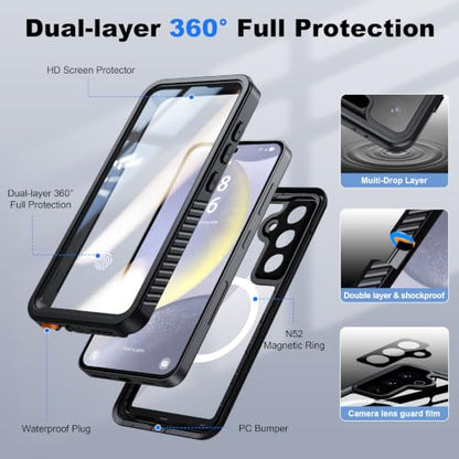 ANTSHARE IP68 Waterproof Case for Samsung Galaxy S24, Black/Clear - color: Black/Clear, size: S24