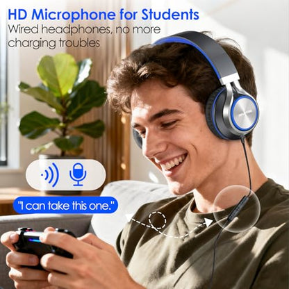 INFURTURE USB C Headphone for Kids & Adults Over-Ear Headphone with HD Mic - color: Blue