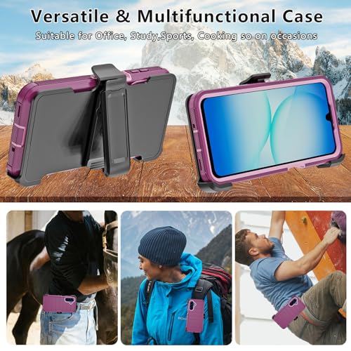 for Samsung Galaxy A17 Case with Belt Clip Holster & Kickstand, Heavy Duty 3-Layer Military Grade Rugged Full Body Protection Cover Case for Galaxy A17 5G (Wine/Pink) - color: Wine/Pink
