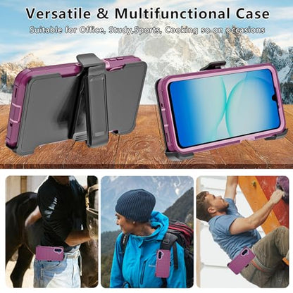 for Samsung Galaxy A17 Case with Belt Clip Holster & Kickstand, Heavy Duty 3-Layer Military Grade Rugged Full Body Protection Cover Case for Galaxy A17 5G (Wine/Pink) - color: Wine/Pink