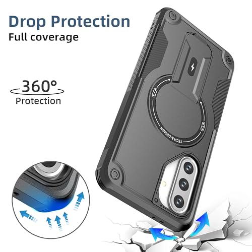 for Galaxy A37/A36-5G Case Military-Grade Dropproof Phone/Invisible Kickstand with MagSafe/HD Screen Protector, Protective Magnetic Phone Cover for Samsung Galaxy A37 4G/5G&A36 5G (Black) - color: Black