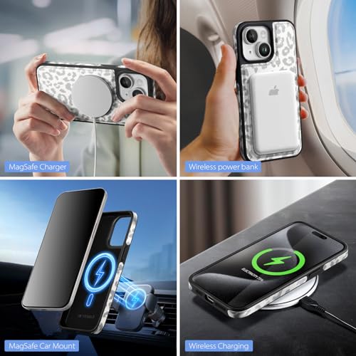 SkyEagle Compatible with MagSafe iPhone 14 Wallet Case,Leopard-White - color: Leopard-White, size: iPhone 14 - 6.1"