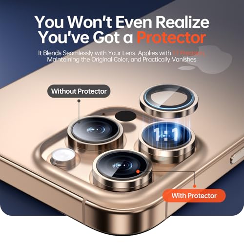2 Pack Camera Lens Protector for iPhone 17 Pro Max/17 Pro/16 Pro Max/16 Pro/15 Pro Max/15 Pro/14 Pro Max/14 Pro [1:1 Invisible Fit & Ultra Clarity] Military Grade Glass & Metal Camera Cover, Gold - color: Desert titanium