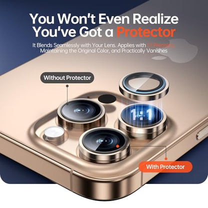 2 Pack Camera Lens Protector for iPhone 17 Pro Max/17 Pro/16 Pro Max/16 Pro/15 Pro Max/15 Pro/14 Pro Max/14 Pro [1:1 Invisible Fit & Ultra Clarity] Military Grade Glass & Metal Camera Cover, Gold - color: Desert titanium