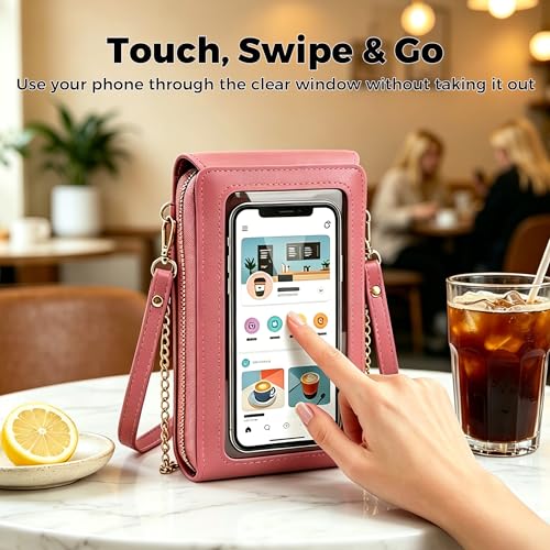 Small Touchscreen Phone Crossbody Bag for Women – Anti-Theft, RFID Blocking, Waterproof Leather Messenger Purse - color: Black