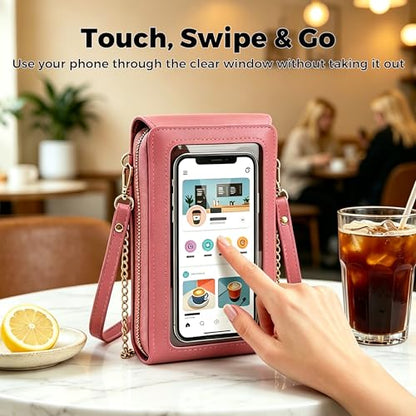 Small Touchscreen Phone Crossbody Bag for Women – Anti-Theft, RFID Blocking, Waterproof Leather Messenger Purse - color: Black