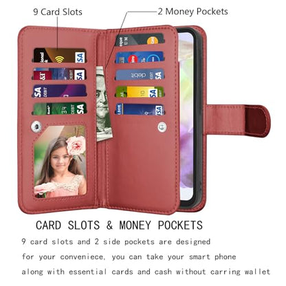 Njjex Galaxy A36 5G Case, for Samsung Galaxy A36 5G Wallet Case, [9 Card Slots] PU Leather ID Credit Holder Folio Flip [Detachable] Kickstand Magnetic Phone Cover & Lanyard for Samsung A36 [Wine Red] - color: Wine Red