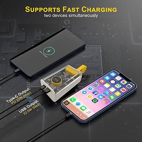 Portable Charger 10000mAh,22.5W Fast Charging Small Power Bank,Transparent External Battery Pack,Input/Output External USB C Portable Phone Charger for iPhone iPad Samsung LG Android Cellphone (White) - color: White-1