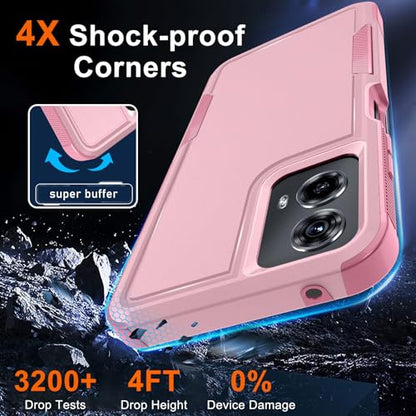 for Motorola Moto G Power 5G 2024 Case, Full Body Heavy Duty Rugged Shockproof Protective Phone Cover with Lanyard Strap, Tempered Glass Screen Protector,Cute Pink | with Tempered Glass Screen Protector+Lanyard Strap,Rugged Shockproof Protective Phone Cas