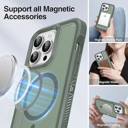 Magnetic for iPhone 13 Pro Max Case, Compatible with MagSafe, Shockproof Dustproof Drop Proof, Military Grade Double Layer Protection, Green - color: Magnetic Green, size: iPhone 13 PRO MAX