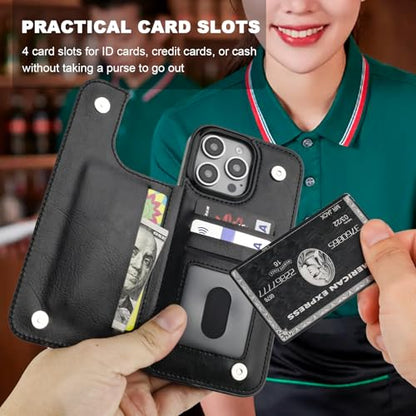ONETOP for iPhone 16 Pro Max Wallet Case with Credit Card Holder,Black - color: Black
