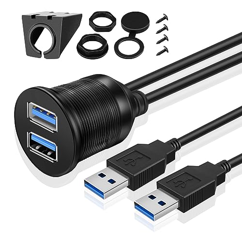 TNP Dual USB 3.0 Flush Panel Mount Extension Cable for Car Dash, 6 ft - size: 2 Ports USB3.0 (6 Feet)
