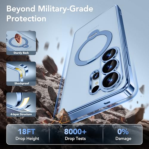 Magnetic for Samsung Galaxy S26 Ultra Case with 360° Spin Stand | [Compatible with MagSafe][Military Drop Protection] Shockproof Galaxy S26 Ultra Phone Cover with Kickstand, Blue/Clear - color: Blue/Clear