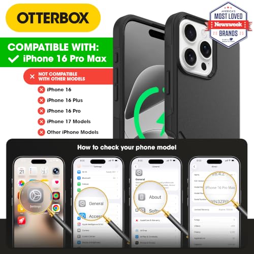 OtterBox iPhone 16 Pro Max – Commuter Series Slim MagSafe Case - Black | 3X Military Drop Protection - Dual-Layer Design - Pocket-Friendly - Raised Edges - Port Covers - Non-Retail Packaging - color: Black