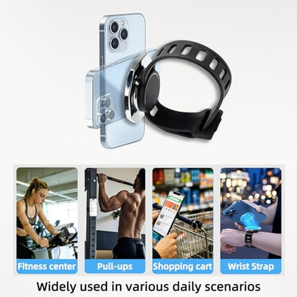 Magnetic Phone Mount with Flexible Bendable Mounting, Compatible with MagSafe, Gym, Steering Wheel, Stroller & Wrist Strap, Universal for iPhone 17/16/15/14/13/12, Treadmill, Shopping Cart