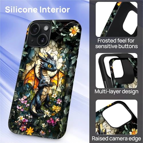 Case for iPhone 14 Plus,Drop Protection Hybrid 2-Layer Hard Phone Cover-Stained Glass Black Dragon - color: Stained Glass Black Dragon, size: iPhone 14 Plus