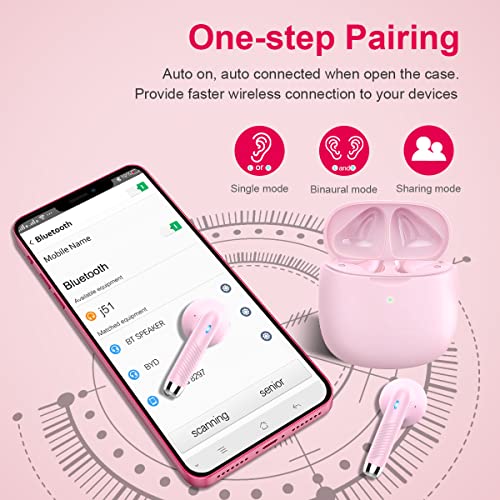 Wireless Earbuds, Bluetooth 5.4 Headphones in Ear with Noise Cancelling Mic - color: Pink