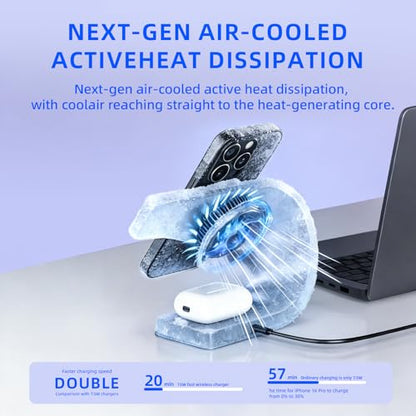 3 in 1 Wireless Charging Station with Cooling for iPhone, Watch & AirPods - color: Silvery