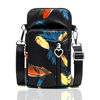BIAOTIE Lightweight Small Crossbody bags Cell Phone Purses Travel Pouch Shoulder Bag for Women - color: Black Feathers
