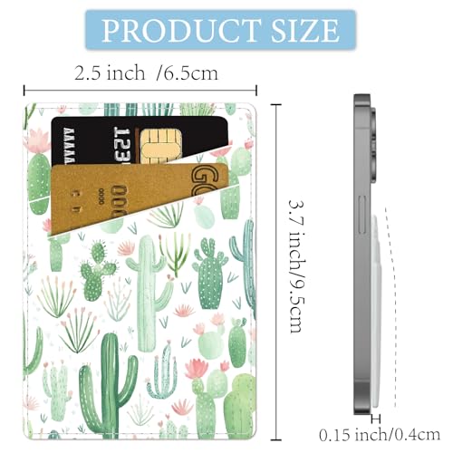 CREATCABIN Cactus Phone Card Holder Leather Cell Phone Wallet Stick on Adhesive Credit Card Holder Slim Double Pocket Sticker for Back of Phone Case Compatible with Most Phones 3.7 x 2.5 Inch - style: Cactus
