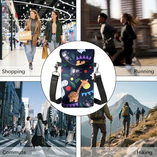 Neoprene Phone Sleeve Pouch Case Bag for Men Women w/Crossbody Strap/Neck Lanyard for iPhone 17/16/15/14 Pro Max, Samsung S25，Pixel 10 - color: Gentle Giraffe