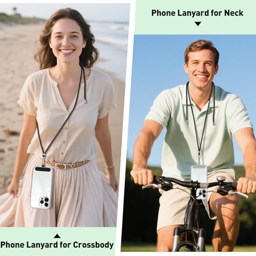 SHANSHUI Phone Lanyard, 2 Pack Adjuatble Wrist Straps Crossbody Nylon Cell Phone Leash and 2 Pack Tether Pads Compatible with iPhone & All Smartphones in Full Cover Cases - color: Grayx2+Black