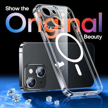 CANSHN Magnetic Compatible with iPhone 13 Case, Upgraded [Full Camera Protection] [Compatible with Magsafe] Non-Yellowing Shockproof Protective Bumper Phone Case 6.1 inch - Clear - color: Clear, size: iPhone 13 (6.1 Inch, 2 Lens)