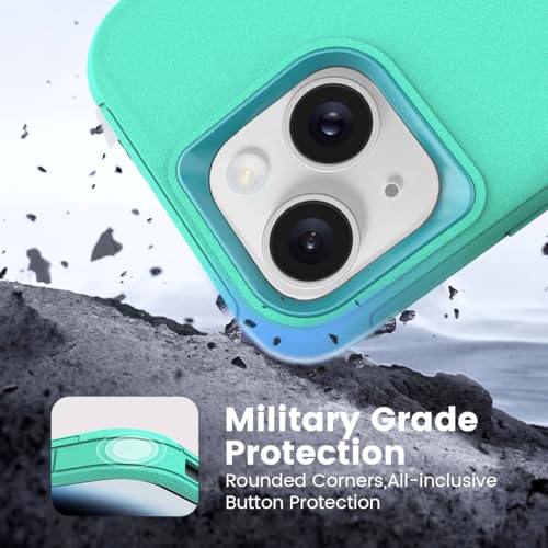 Compatible with iPhone 15, Dual Layer Shockproof Full Body Cover Military Grade Drop Protection Heavy Duty Phone Case for Apple iPhone 15/14/13 6.1 inch (Turquoise/Light Blue) - color: Turquoise/Light Blue