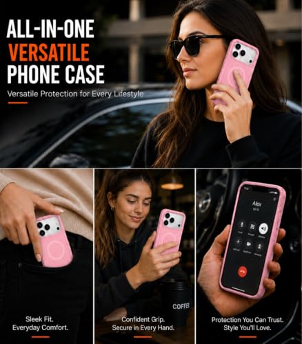 LOOXER® Heavy Duty Rugged Magnetic Case for iPhone 17 Pro (6.3”) | Military Grade Shockproof Protection,MagSafe Compatible+ Tempered Glass Included (Pink,17 Pro) - color: Pink, size: 17 Pro