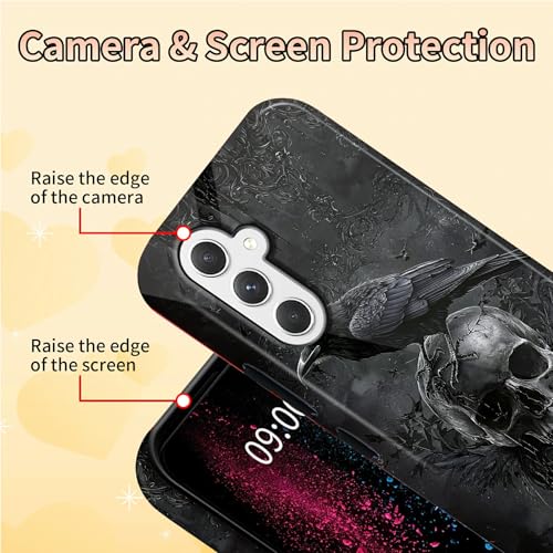 Crow Skull Phone Case for Samsung Galaxy S25, Dual Layer Shockproof Rugged Cover with Soft TPU + Hard PC, Anti-Scratch Slim Fit Wireless Charging Compatible - color: Crow Skull, size: 6.2" Galaxy S25