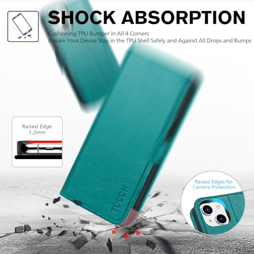 TUCCH Wallet Case for iPhone 13 (6.1") 2021, 3 Card Holders, Cyan | RFID Blocking, Viewing Stand, Shockproof TPU Shell, PU Leather, Magnetic Closure, Protective Folio Flip Cover - color: Cyan - Textured