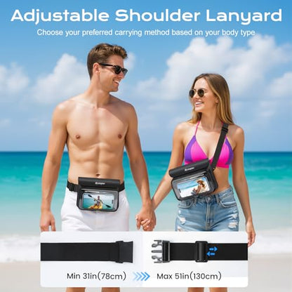 IPX8 Waterproof Fanny Pack, [Up to 8.5"] Waist Bag for Women, Floating Phone Pouch Dry Bag for iPhone 17 16 15 Pro Max, Passport, Wallet, Card, Travel Beach Kayaking Boating Essentials, 2 Pack - color: Black + Pink