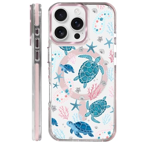 VisEnt Clear Case for iPhone 16 Pro, Magnetic Phone Case, Transparent Slim Cover, Military Grade Protection, Shockproof, Anti-Yellowing, Scratch Resistant, Sea Turtle Paisley - color: Sea Turtle Paisley, size: Iphone 16 Pro