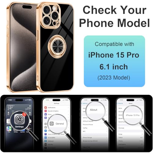 Dinick Black for iPhone 15 Pro Case with Ring Holder Kickstand - color: Black, size: 6.1'' iPhone 15 Pro