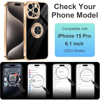 Dinick Black for iPhone 15 Pro Case with Ring Holder Kickstand - color: Black, size: 6.1'' iPhone 15 Pro