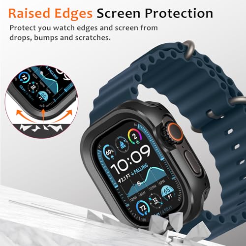 Amizee 2 in 1 Metal Rugged Case Compatible with Apple Watch Ultra 3/2/1 Case 49mm, Aluminum Shockproof Protective Bumper Cover for iWatch 49mm, Black - color: Black, size: 49mm