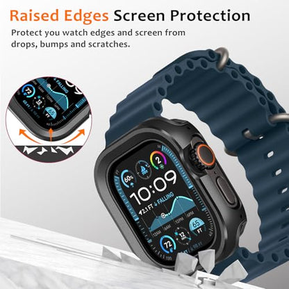 Amizee 2 in 1 Metal Rugged Case Compatible with Apple Watch Ultra 3/2/1 Case 49mm, Aluminum Shockproof Protective Bumper Cover for iWatch 49mm, Black - color: Black, size: 49mm