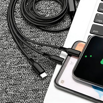 3-in-1 Multi Fast Charging Cable 4FT Nylon Braided Micro USB USB-C for iPhone 14 13 12 Pro Max Samsung OnePlus Xiaomi Travel Car Accessories - color: Black
