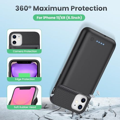 Battery Case for iPhone 11/XR, 7500mAh Ultra-Slim Portable Charging Case Rechargeable Protective Battery Pack for iPhone 11 and iPhone XR External Charger Case 6.1 Inch-Black - color: Black