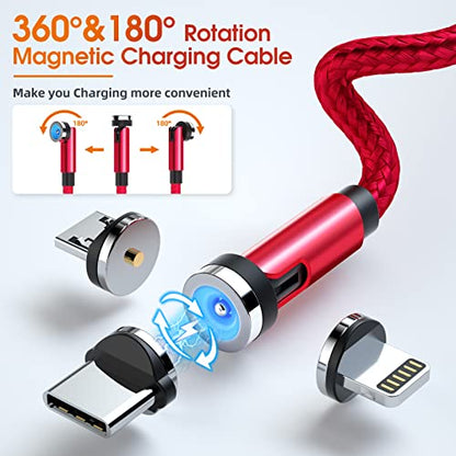 Magnetic Charging Cable, 7-Pack 540° Rotating Magnetic Phone Charger-Red - color: Red