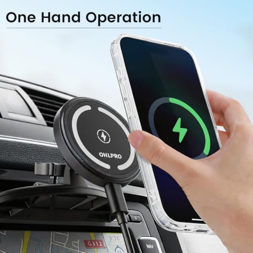 OHLPRO CD Slot Magsafe Car Mount Charger for iPhone 17, JetBlack - color: Black