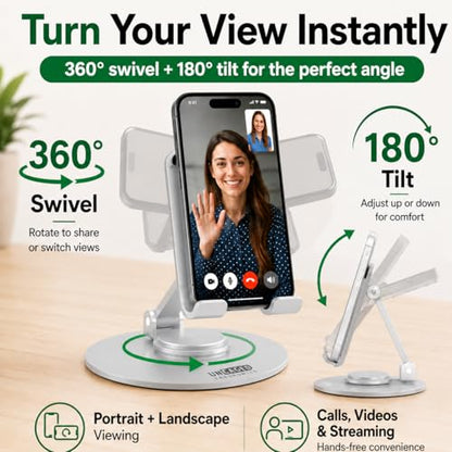Uncaged Ergonomics Adjustable/Foldable Swivel Phone Stand for Desk (Silver) - color: Silver