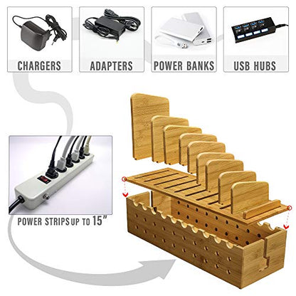 Prosumer's Choice 10 Device Bamboo Cell Phone Charging Stations | Clutter Organizer/Charging Stand for Mobile, iPhone, Laptops & Tablets | Best Mobile Accessories