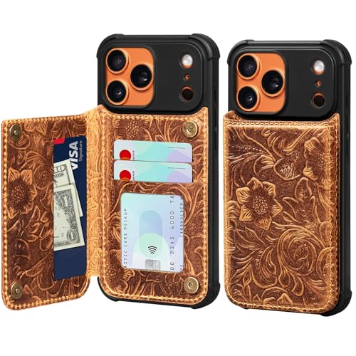 Wallet Real Leather Case Compatible With iPhone 17 Pro Max 6.9" | Genuine Leather,Shockproof, Anti-Fall Case,Flip Cover,with Card Slot,Double Magnetic Buckle,Kickstand,RFID Blocking Brown - color: Brown, size: 6.9"-17 Pro Max
